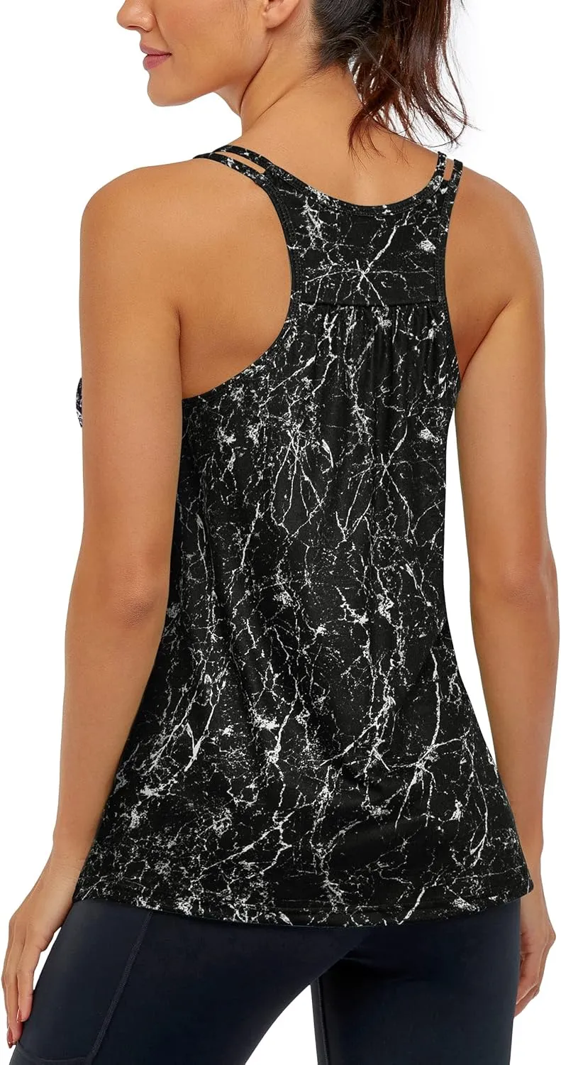 Hibelle Women's Workout Yoga Racerback Tank Tops with Built in Shelf Bra