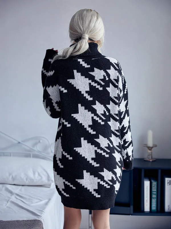 High Neck Loose Long Sleeve Sweater Dress (without belt)