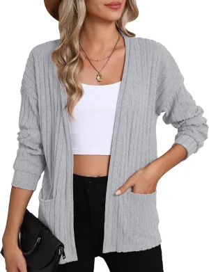 HIYIYEZI Women's Long Sleeve Open Front Cardigan Casual Lightweight Cardigans Knit Outwear with Pockets