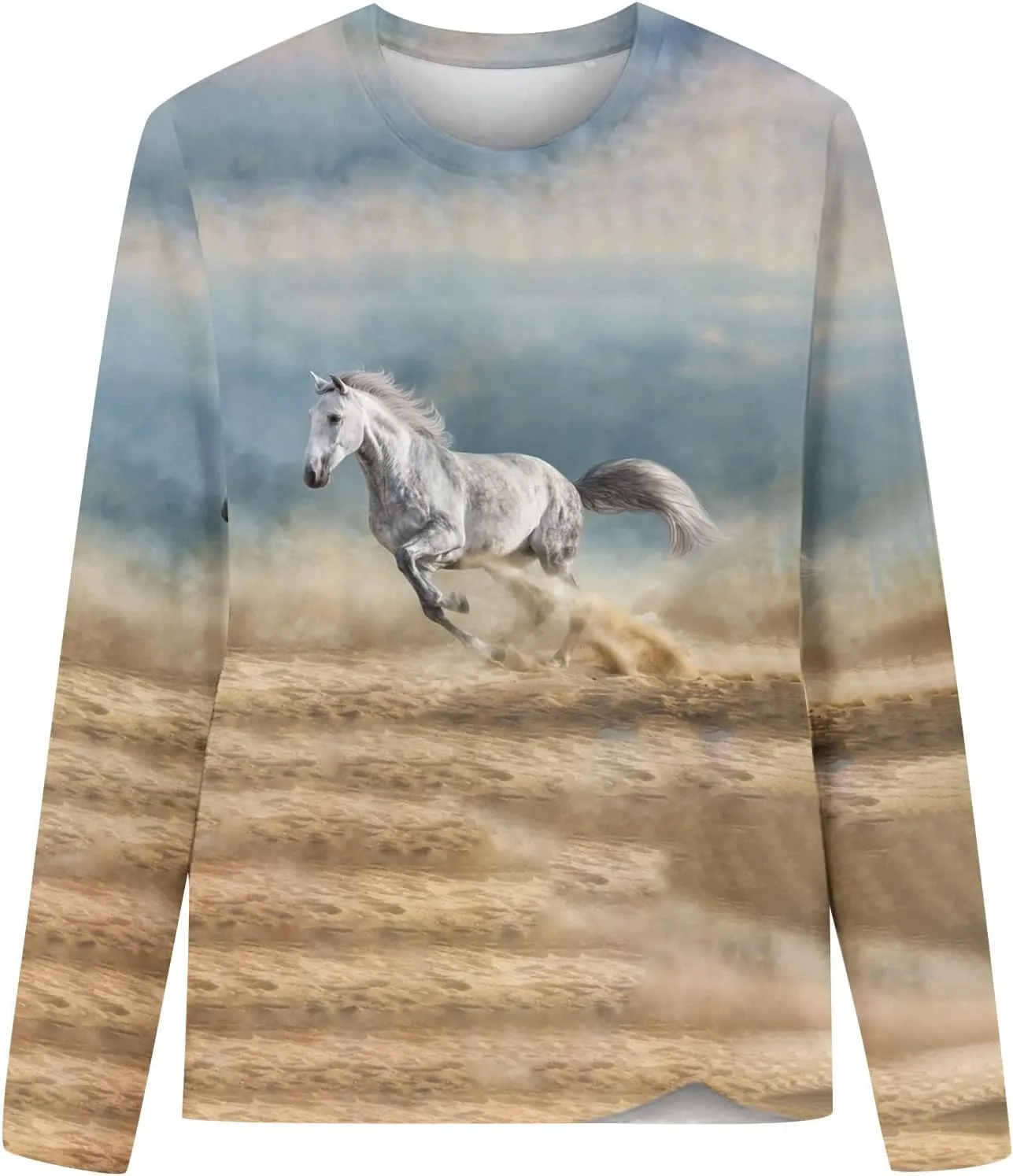 Horses T Shirt Women Funny Graphic Tees Long Sleeve Crew Neck Shirts Casual Loose Fit Blouses Horse Lover T-Shirt Gift