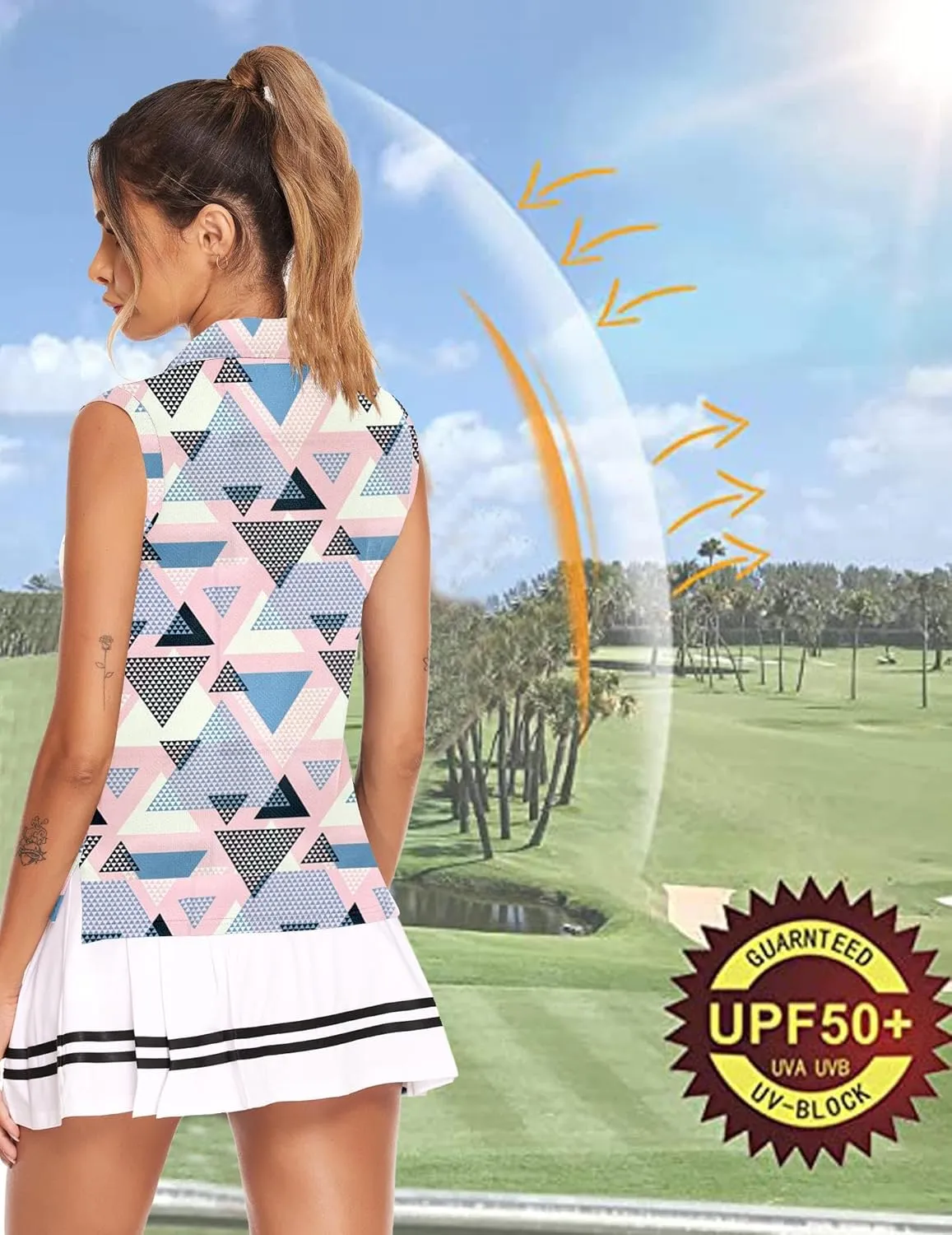 HOTLOOX Women Sleeveless Golf Polo Shirts Summer 2025 UPF 50  Zipper V Neck Tennis Tank Top S-XXL