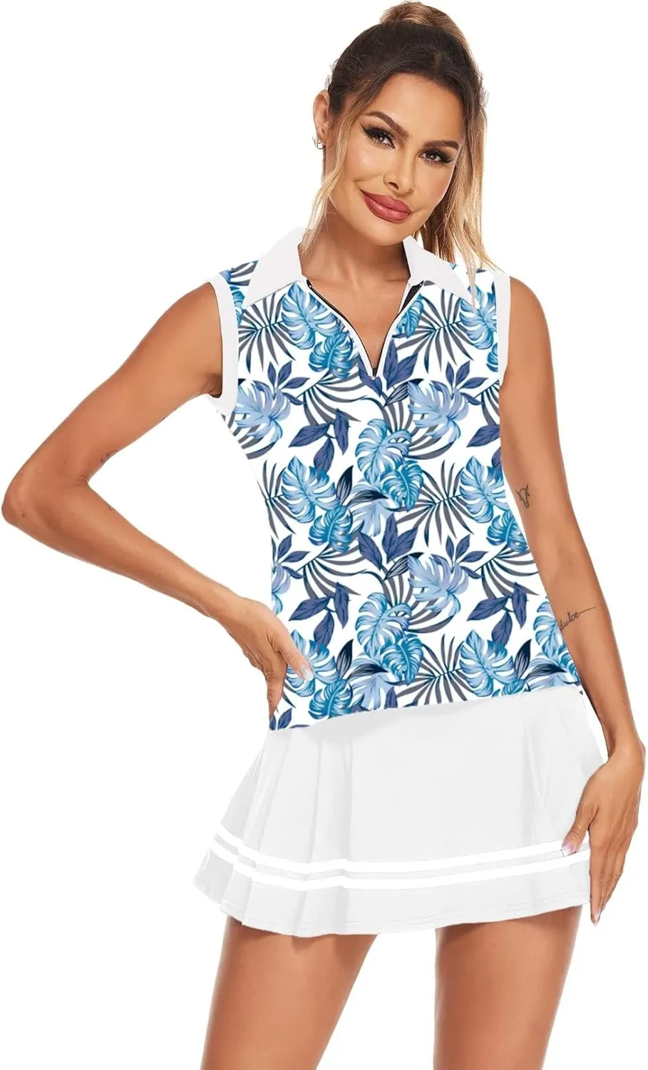 HOTLOOX Women Sleeveless Golf Polo Shirts Summer 2025 UPF 50  Zipper V Neck Tennis Tank Top S-XXL