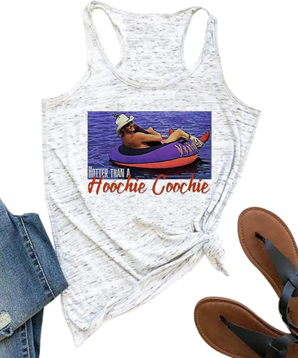 Hotter Than a Hoochie Coochie Tank Tops for Women Vintage Country Music Graphic Hawaiian Racerback T Shirt