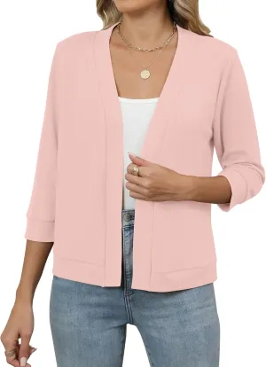 Hount Womens 3/4 Sleeve Cropped Cardigans Lightweight Casual Open Front Bolero Shrugs Sweaters