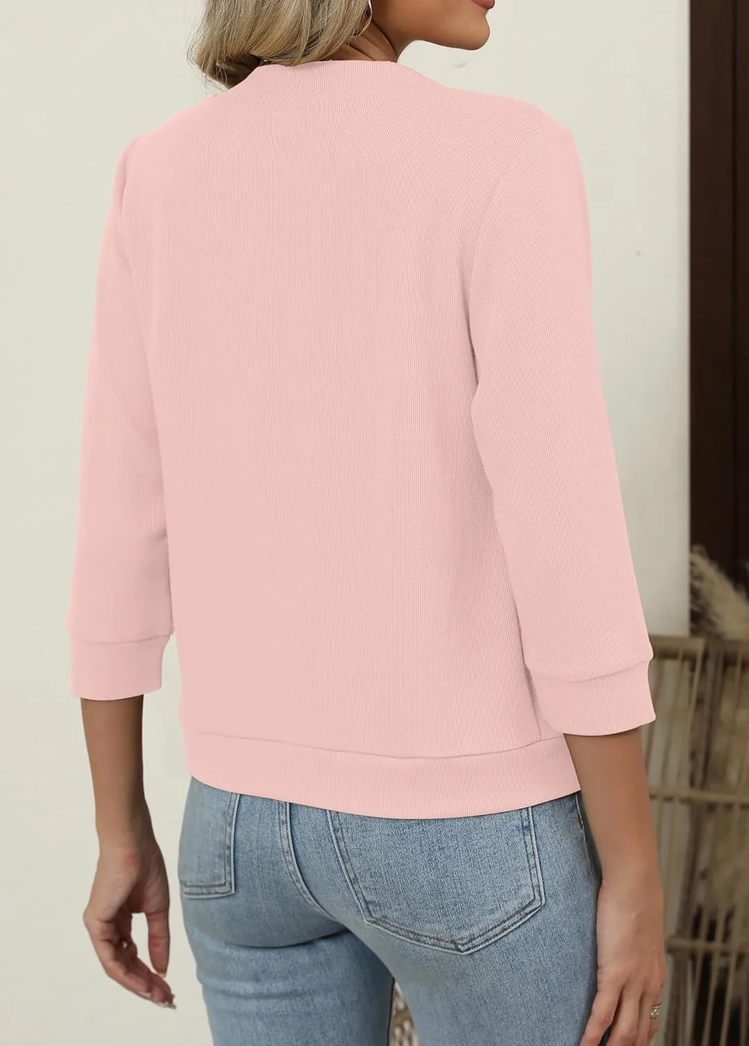 Hount Womens 3/4 Sleeve Cropped Cardigans Lightweight Casual Open Front Bolero Shrugs Sweaters
