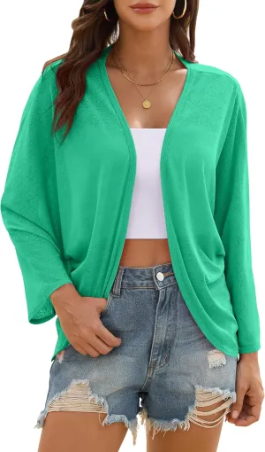 Iandroiy Womens Open Front 3/4 Sleeve Batwing Cardigan Lightweight Summer Kimono Cover Ups