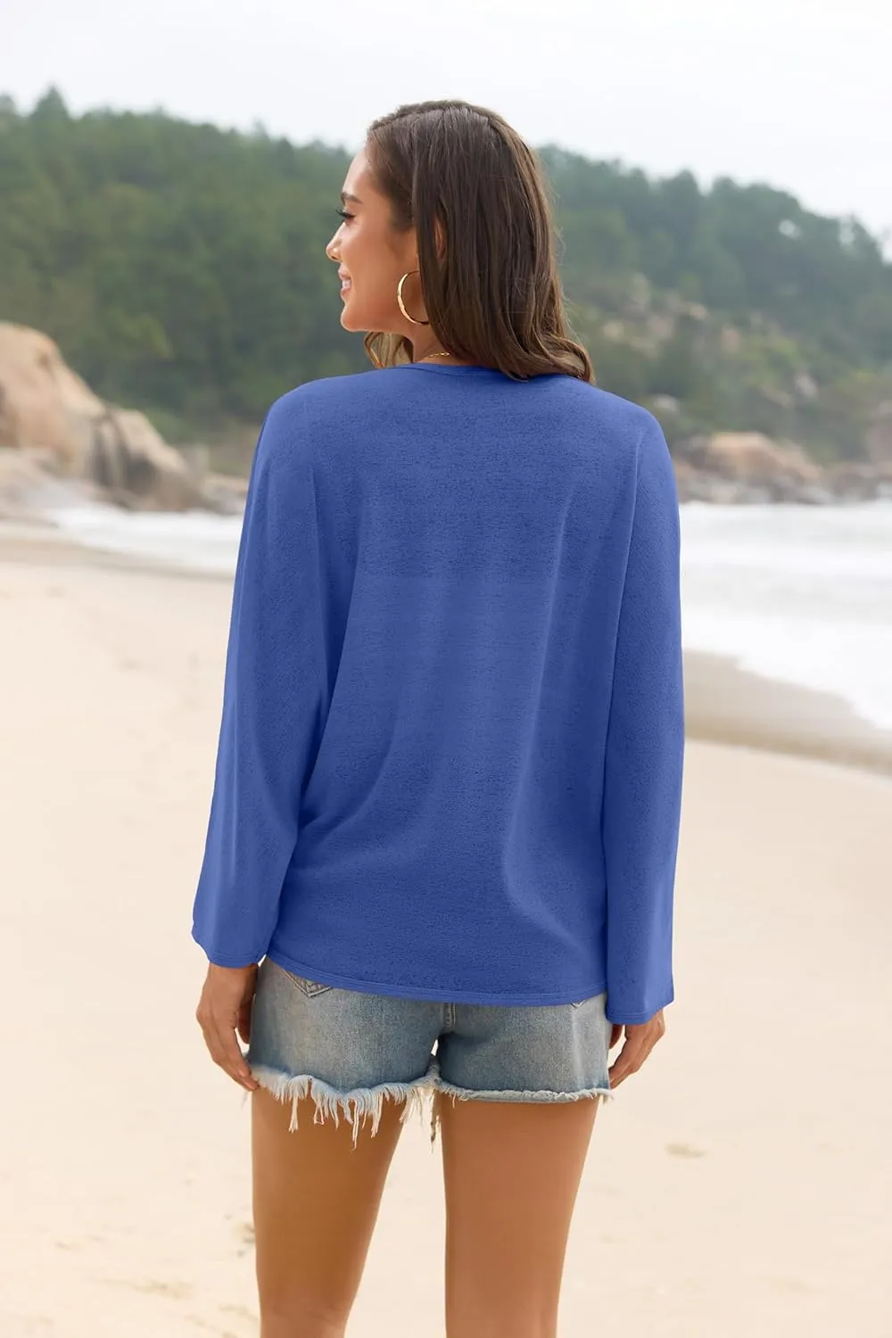 Iandroiy Womens Open Front 3/4 Sleeve Batwing Cardigan Lightweight Summer Kimono Cover Ups