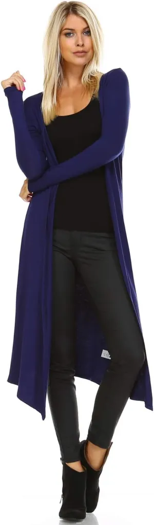 Isaac Liev Women Cardigans Casual Essential Long Maxi Extra Duster Open Front Long Sleeve Lightweight Cardigan