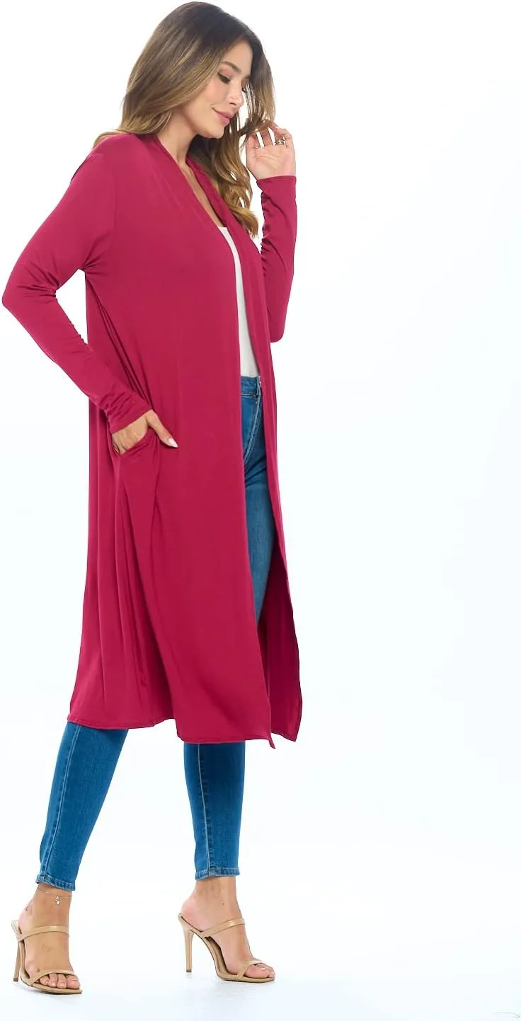 Isaac Liev Women Cardigans Casual Essential Long Maxi Extra Duster Open Front Long Sleeve Lightweight Cardigan