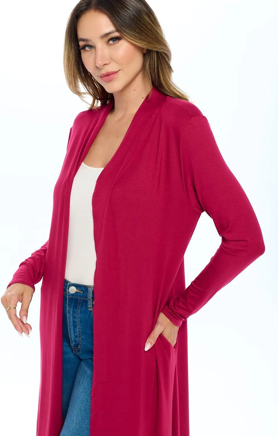 Isaac Liev Women Cardigans Casual Essential Long Maxi Extra Duster Open Front Long Sleeve Lightweight Cardigan