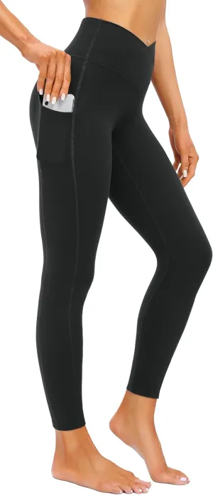 IUGA Women's Crossover Leggings with Pockets Workout Leggings for Women Tummy Control High Waisted V Cross Waist Yoga Pants