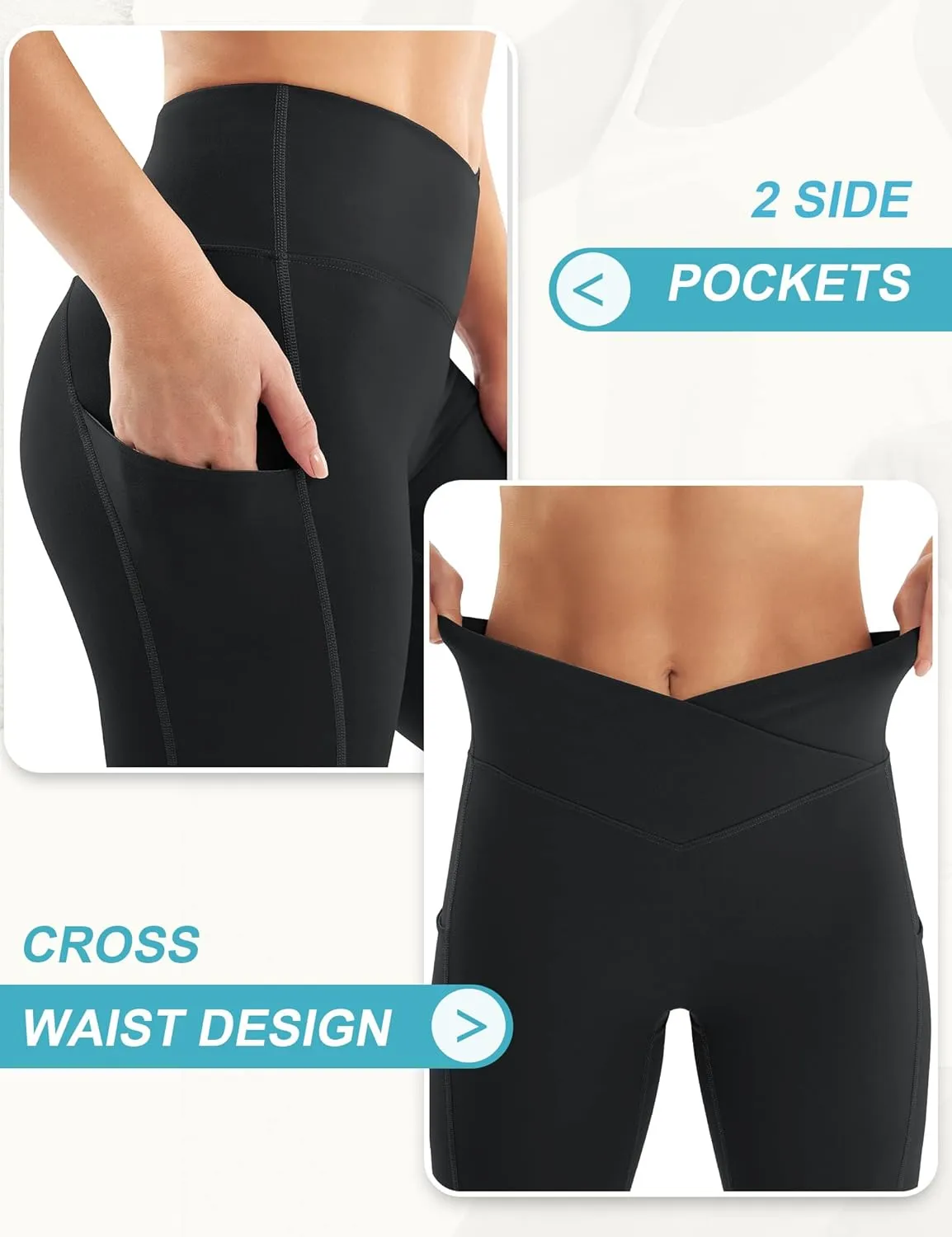 IUGA Women's Crossover Leggings with Pockets Workout Leggings for Women Tummy Control High Waisted V Cross Waist Yoga Pants