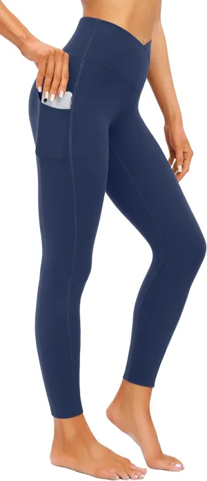 IUGA Women's Crossover Leggings with Pockets Workout Leggings for Women Tummy Control High Waisted V Cross Waist Yoga Pants