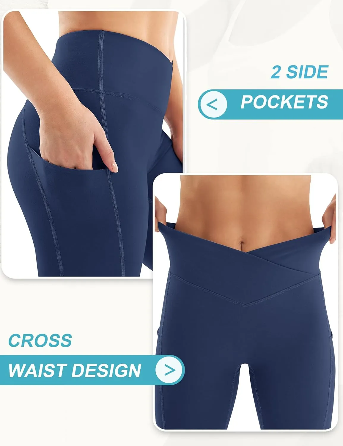 IUGA Women's Crossover Leggings with Pockets Workout Leggings for Women Tummy Control High Waisted V Cross Waist Yoga Pants