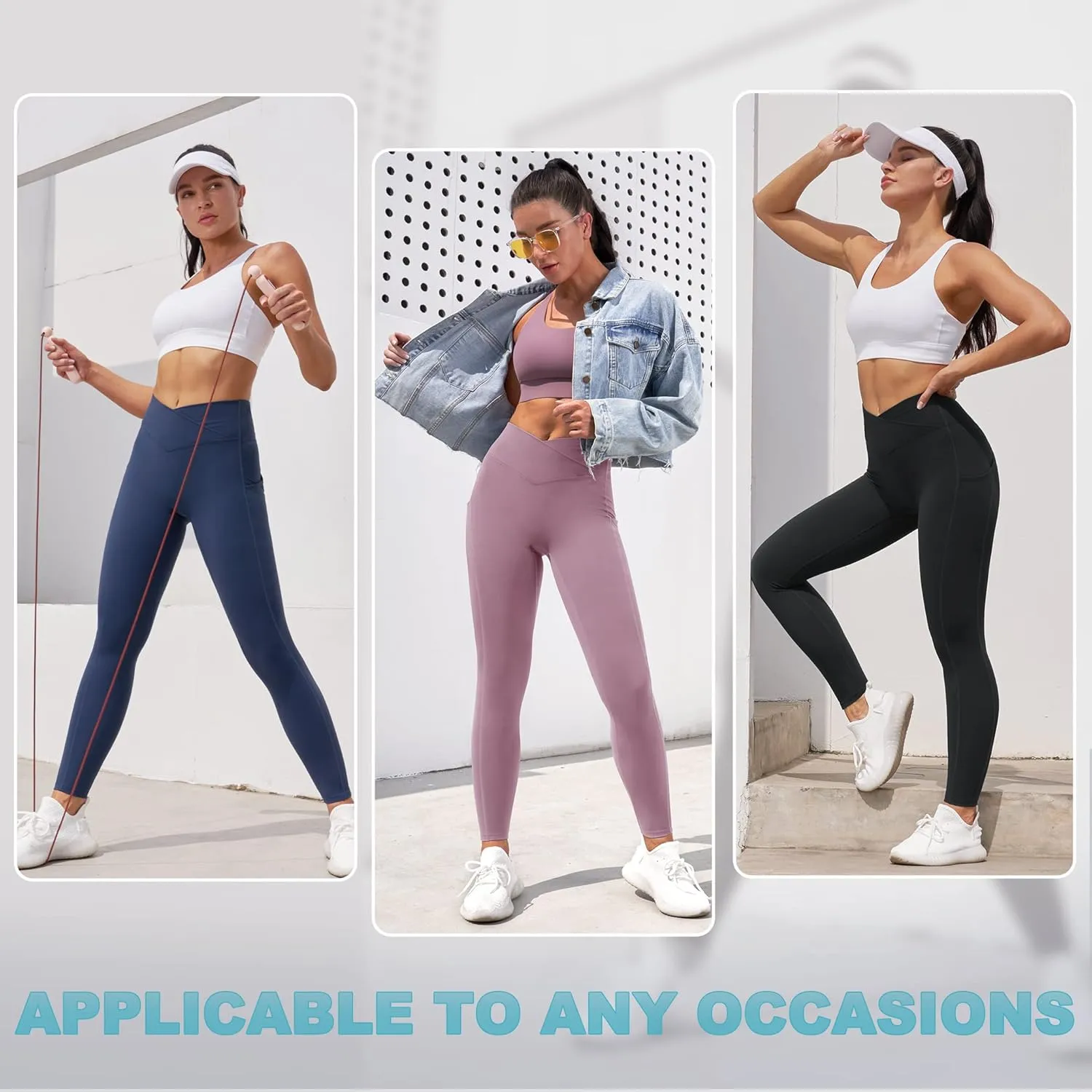 IUGA Women's Crossover Leggings with Pockets Workout Leggings for Women Tummy Control High Waisted V Cross Waist Yoga Pants