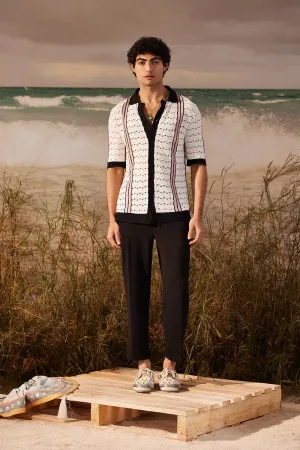 Ivory Open-Knit Button Down Polo