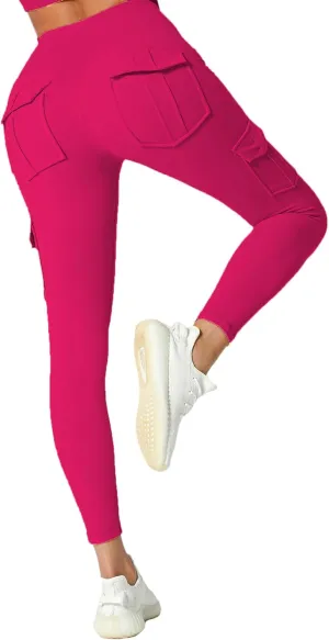 JEGGE High Waist Yoga Leggings with 4 Pockets,Tummy Control Workout Running 4 Way Stretch Cargo Pocket Leggings