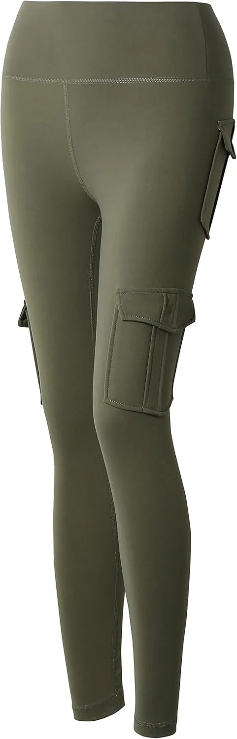 JEGGE High Waist Yoga Leggings with 4 Pockets,Tummy Control Workout Running 4 Way Stretch Cargo Pocket Leggings