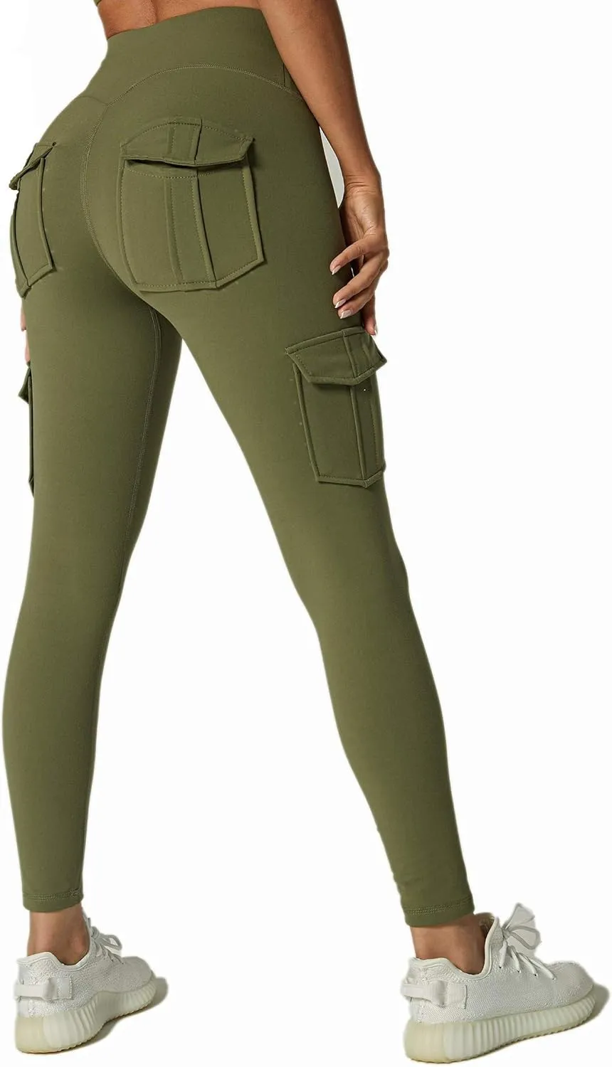 JEGGE High Waist Yoga Leggings with 4 Pockets,Tummy Control Workout Running 4 Way Stretch Cargo Pocket Leggings