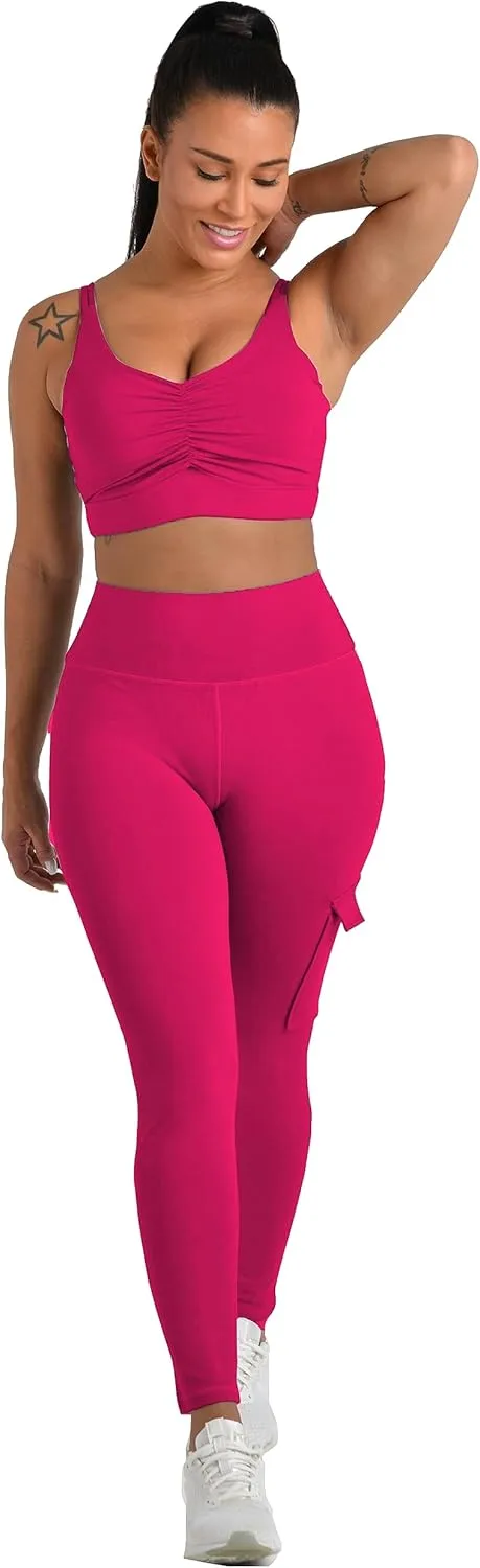 JEGGE High Waist Yoga Leggings with 4 Pockets,Tummy Control Workout Running 4 Way Stretch Cargo Pocket Leggings