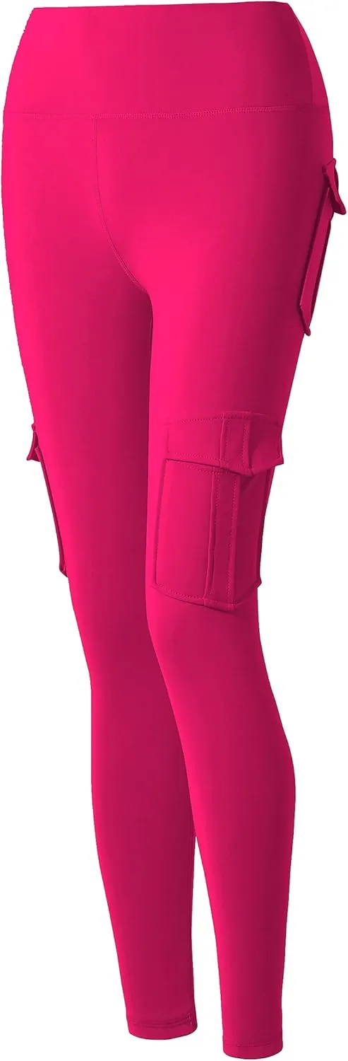 JEGGE High Waist Yoga Leggings with 4 Pockets,Tummy Control Workout Running 4 Way Stretch Cargo Pocket Leggings