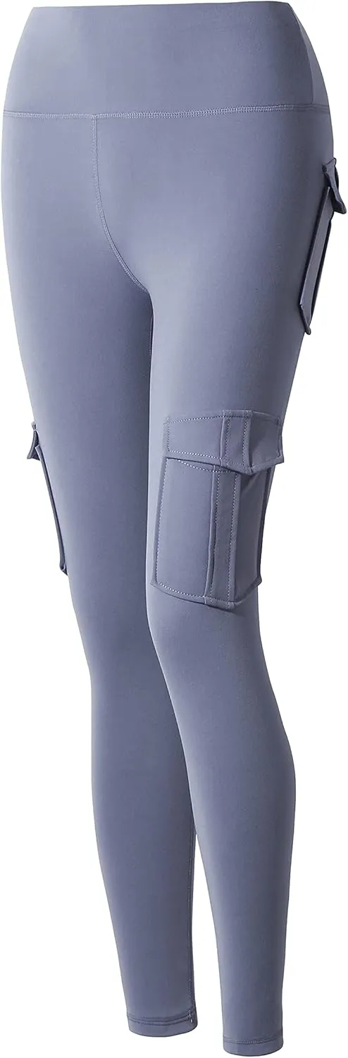 JEGGE High Waist Yoga Leggings with 4 Pockets,Tummy Control Workout Running 4 Way Stretch Cargo Pocket Leggings