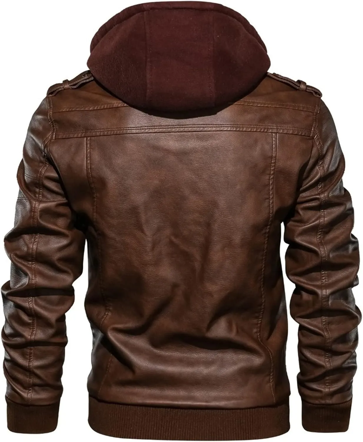 JEShifangjiusu Men'S Faux Leather Bomber Jacket Casual Warm Winter Zip-Up Coat Outwears With Removable Hood Motorcycle Jacket
