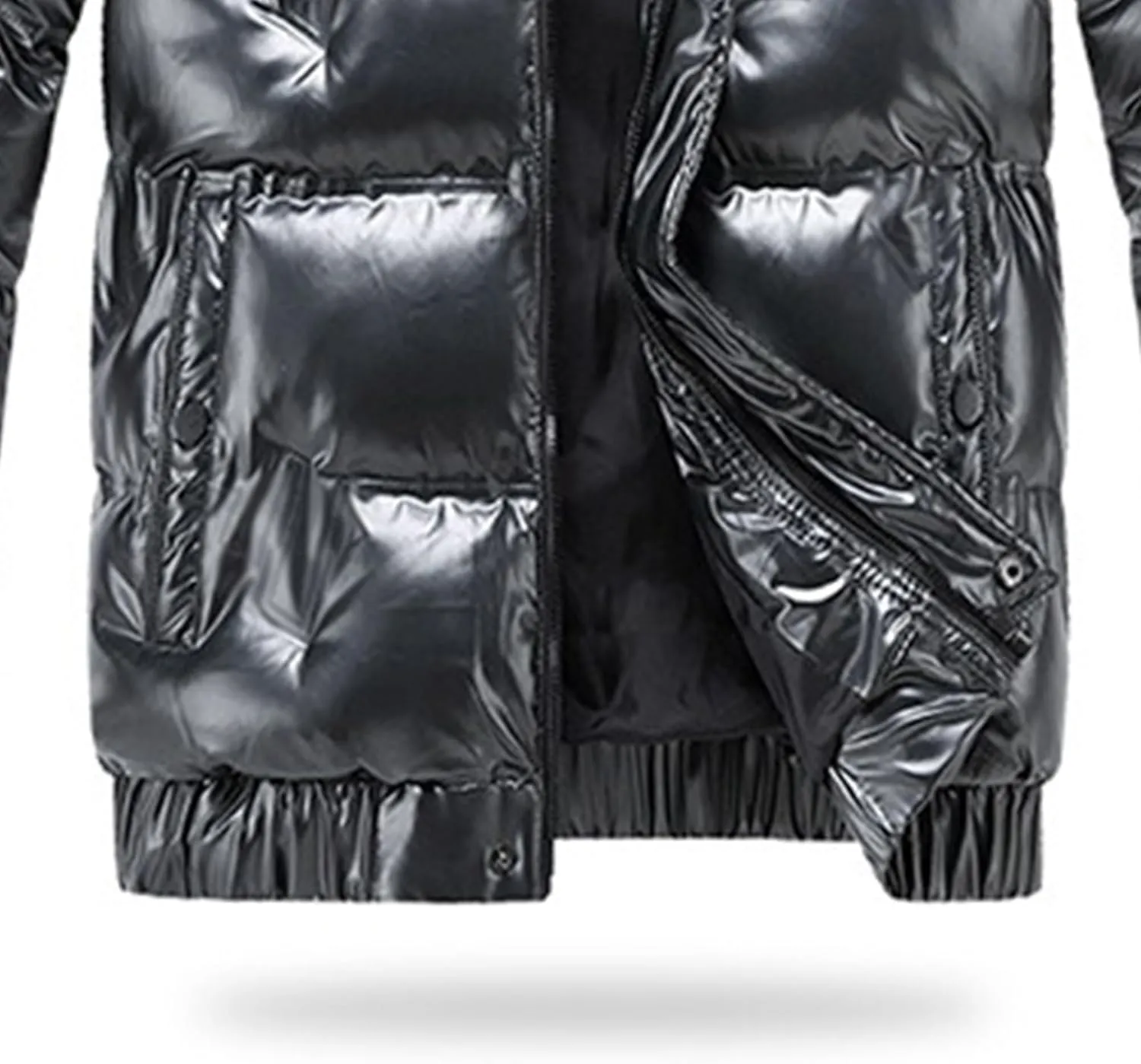 JEsilunmaMY Men's Thermal Shiny Hooded Puffer Jacket Winter Coats Water-Resistant Down Coats Insulated Padded Puffy Coat