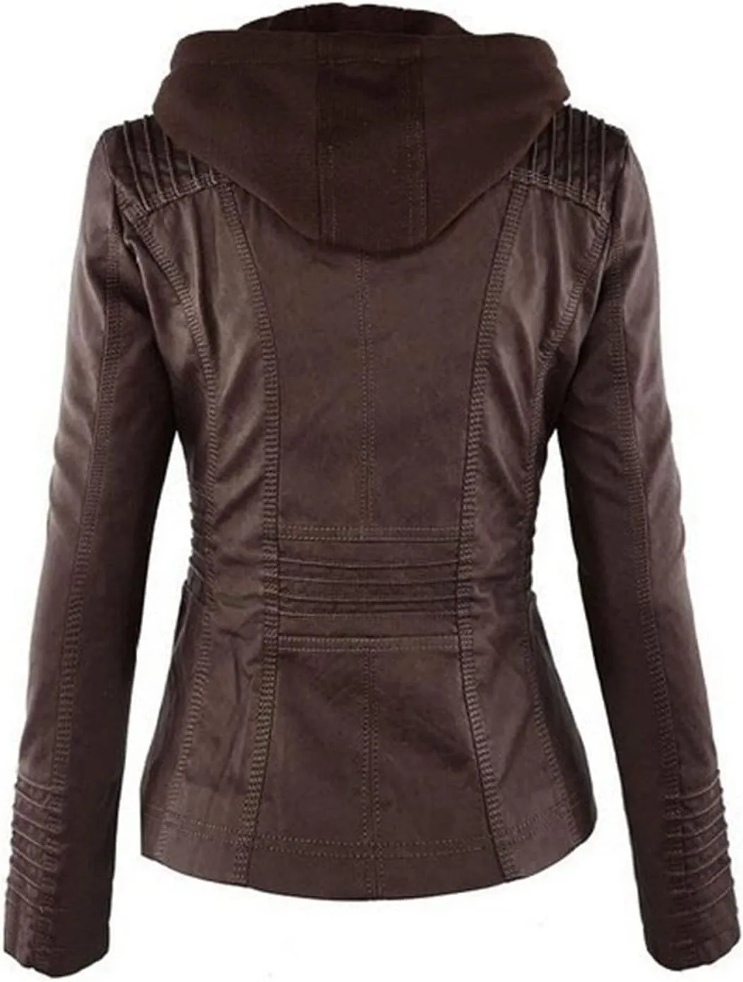 JEsilunmaMY Women's Hooded Leather Jacket Long Sleeve Zip Up Short Biker Coat with Pocket Slim Fit Motorcycle Bomber Outwear