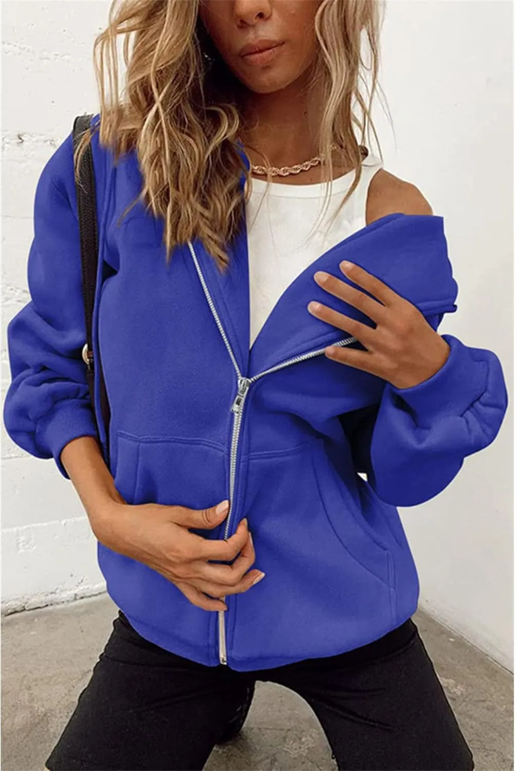 JEsilunmaMY Women's Zip Up Oversized Cute Hoodies Long Sleeve Fall Jacket Sweatshirts Y2K Drawstring Jackets with Pockets