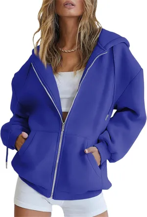 JEsilunmaMY Women's Zip Up Oversized Cute Hoodies Long Sleeve Fall Jacket Sweatshirts Y2K Drawstring Jackets with Pockets