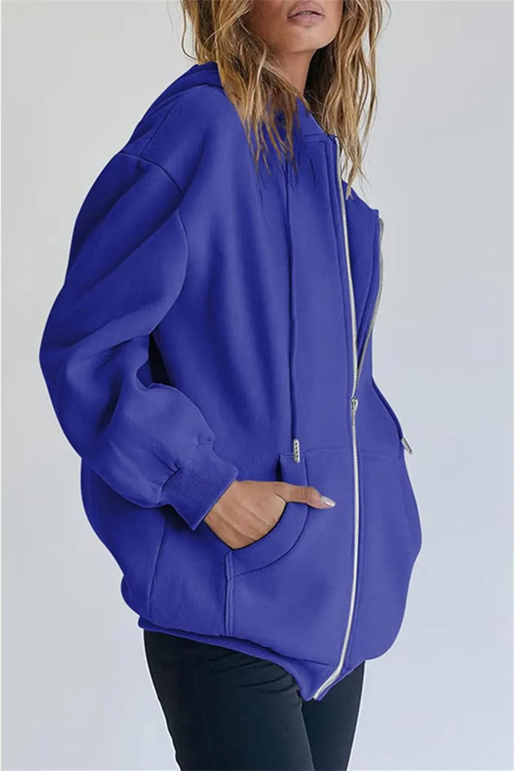 JEsilunmaMY Women's Zip Up Oversized Cute Hoodies Long Sleeve Fall Jacket Sweatshirts Y2K Drawstring Jackets with Pockets