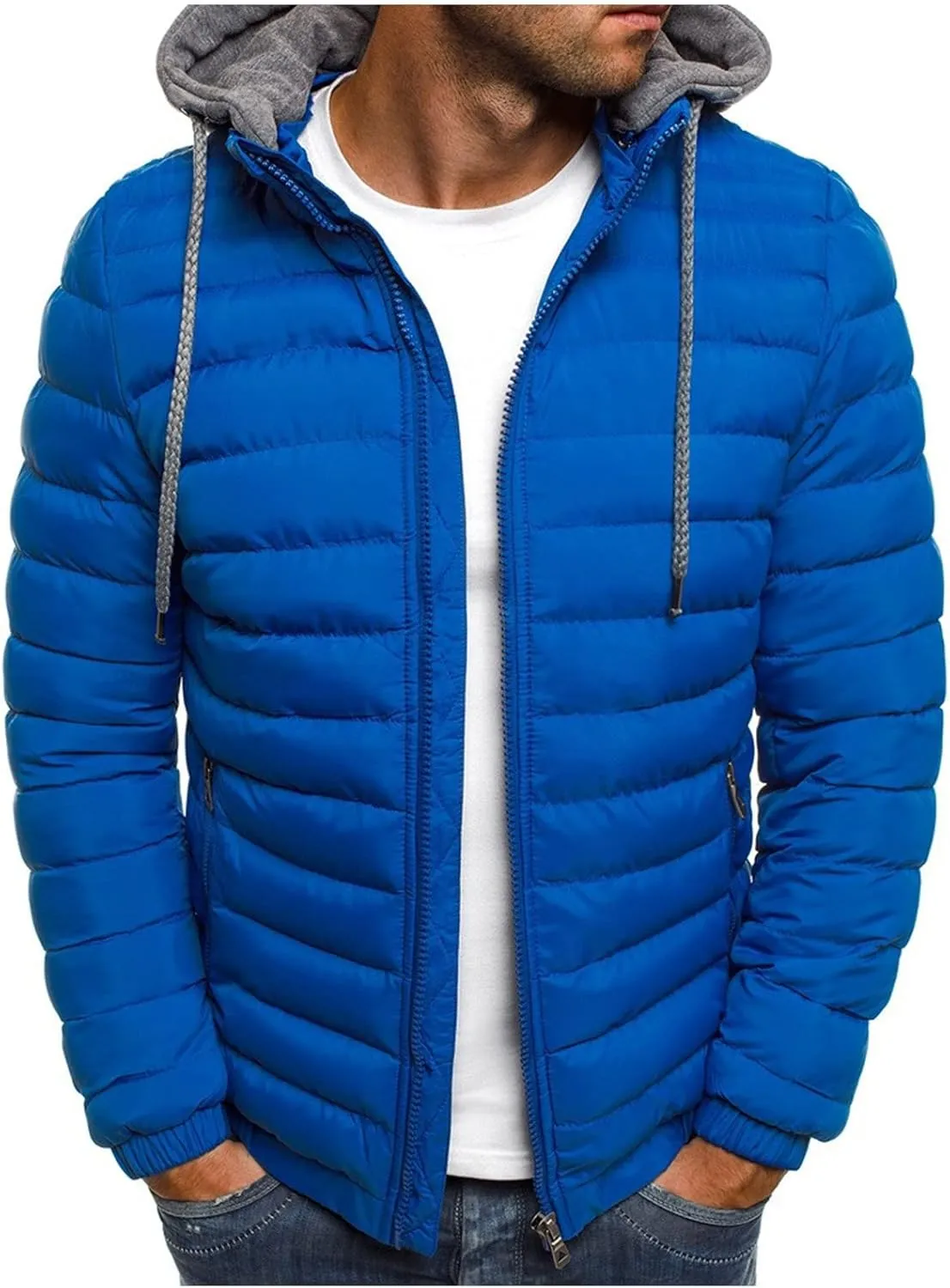 JIEMUXIU Mens Winter Warm Jackets Lightweight Puffer Jackets Zip up Padded Coat Packable Down Jacket Quilted Insulated Jacket