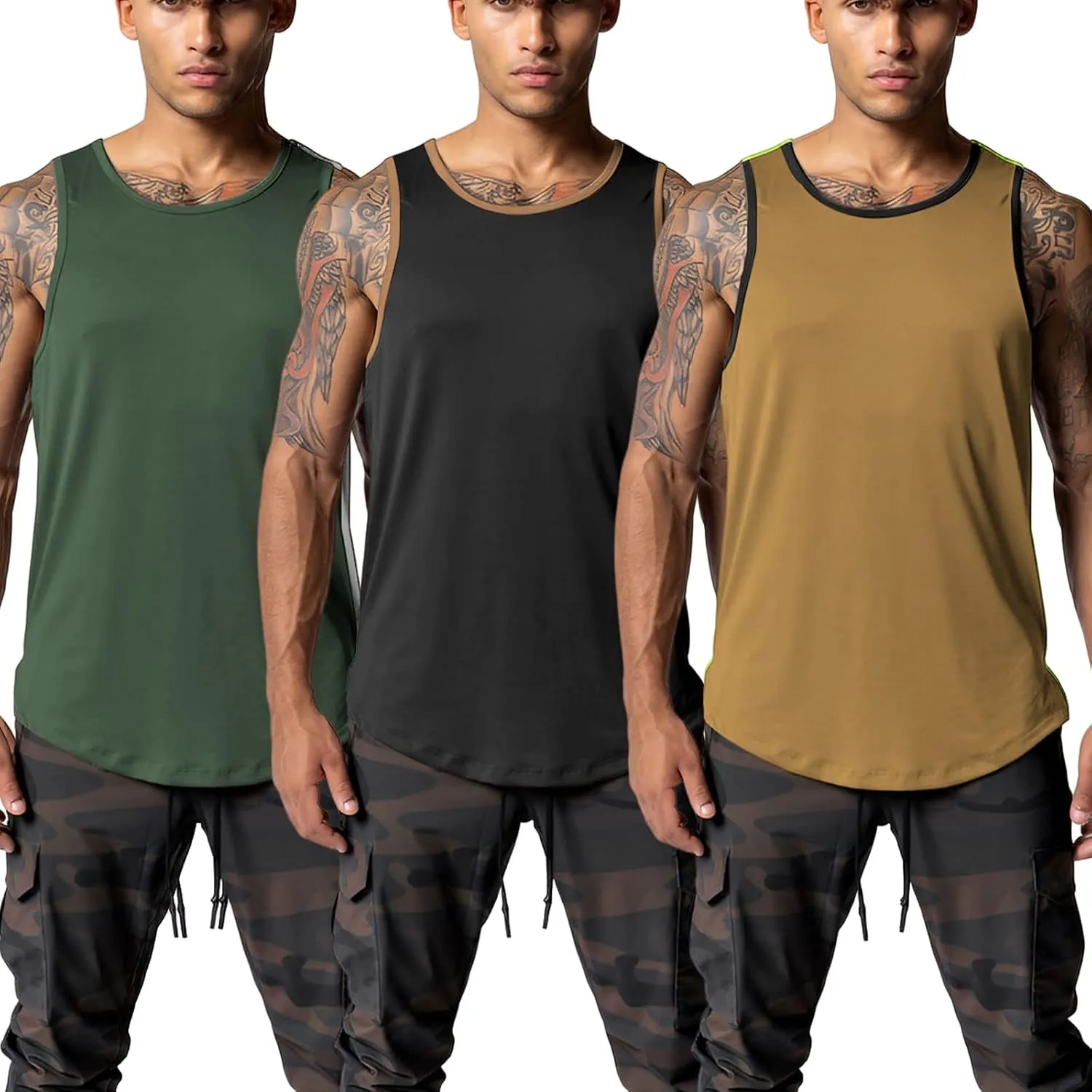 JIHUILAI 3 Pack Men's Athletic Quick Dry Workout Sport Muscle Tees Soft Bodybuilding Gym Jogging Tank Tops Sleeveless Shirts