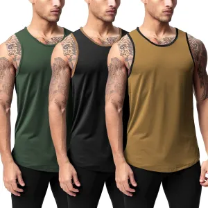JIHUILAI 3 Pack Men's Athletic Quick Dry Workout Sport Muscle Tees Soft Bodybuilding Gym Jogging Tank Tops Sleeveless Shirts