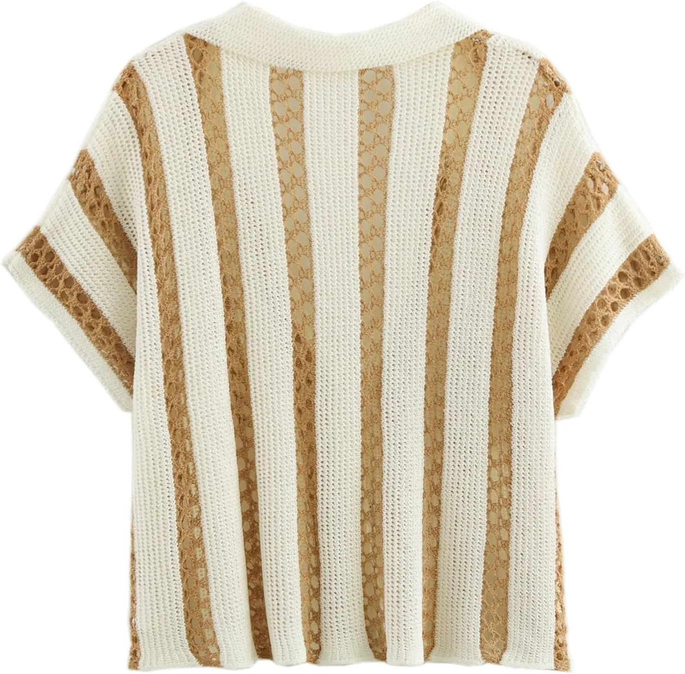 KEOMUD Women's Summer Crochet Cardigan Stripe Button Down Short Sleeve Shrugs Hollow Out Knit Crop Tops