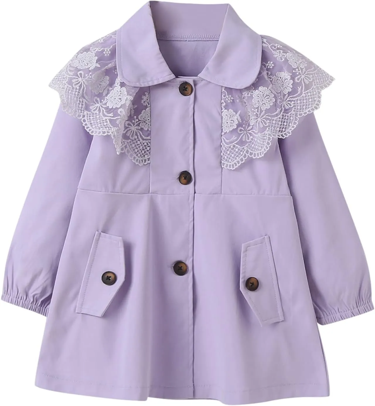 Kids Toddler Girls Ruffles Long Sleeve Trench Coat Double Breasted Lace Edge Outwear Girls Winter Jacket Baby Girl