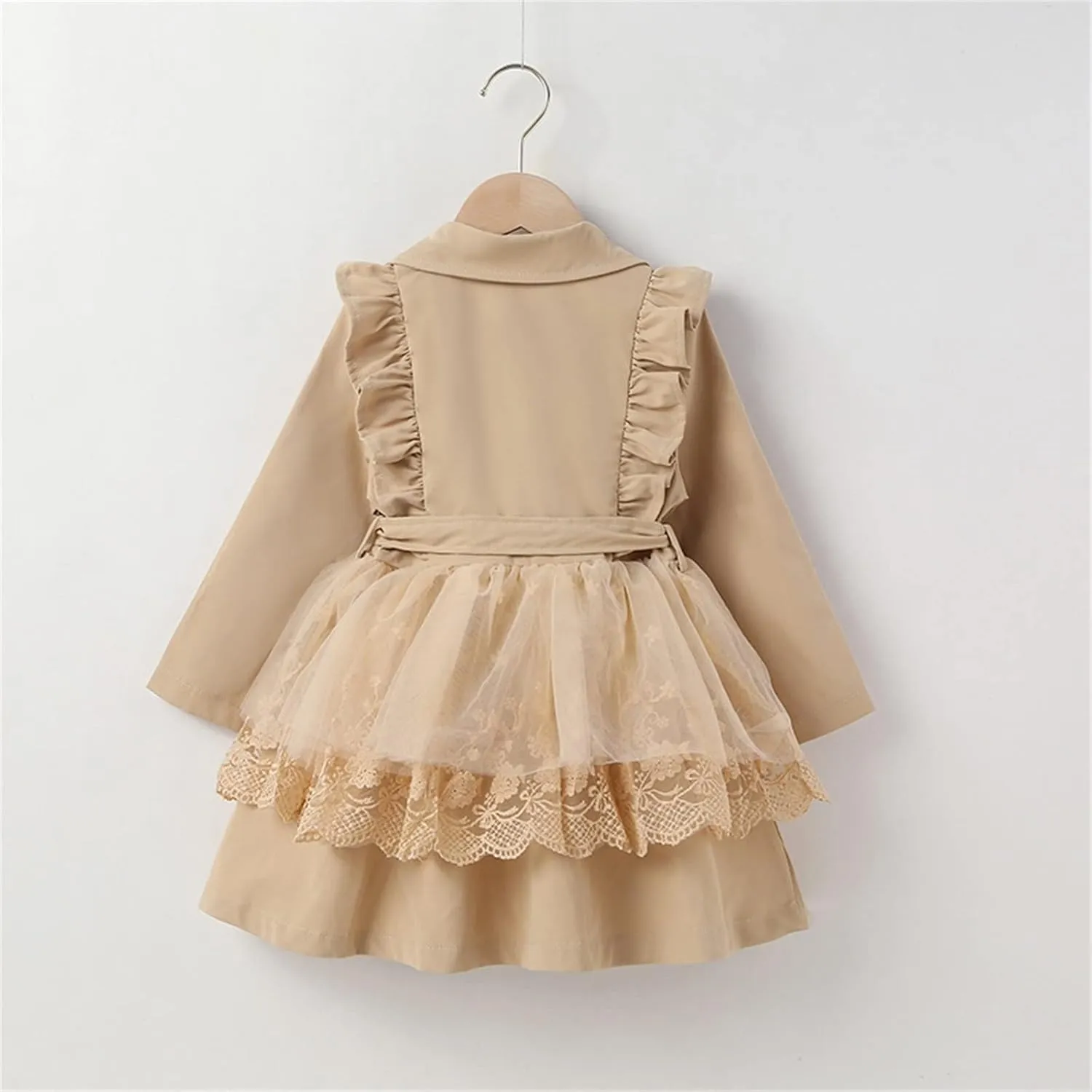 Kids Toddler Girls Ruffles Long Sleeve Trench Coat Double Breasted Lace Edge Outwear Girls Winter Jacket Baby Girl