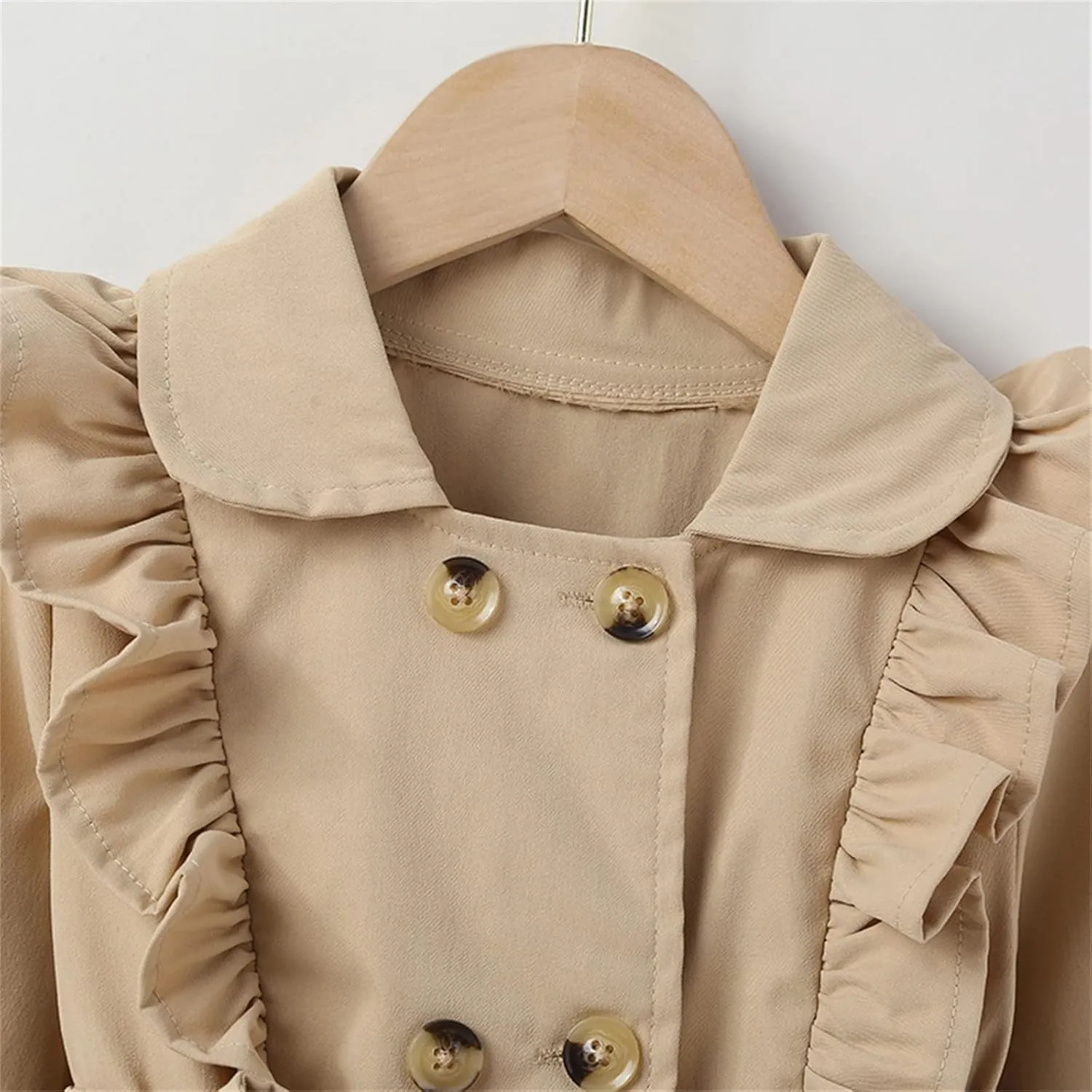 Kids Toddler Girls Ruffles Long Sleeve Trench Coat Double Breasted Lace Edge Outwear Girls Winter Jacket Baby Girl