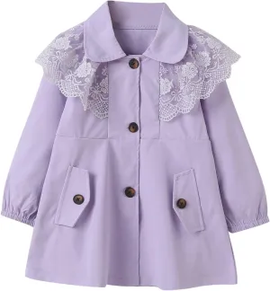 Kids Toddler Girls Ruffles Long Sleeve Trench Coat Double Breasted Lace Edge Outwear Girls Winter Jacket Baby Girl