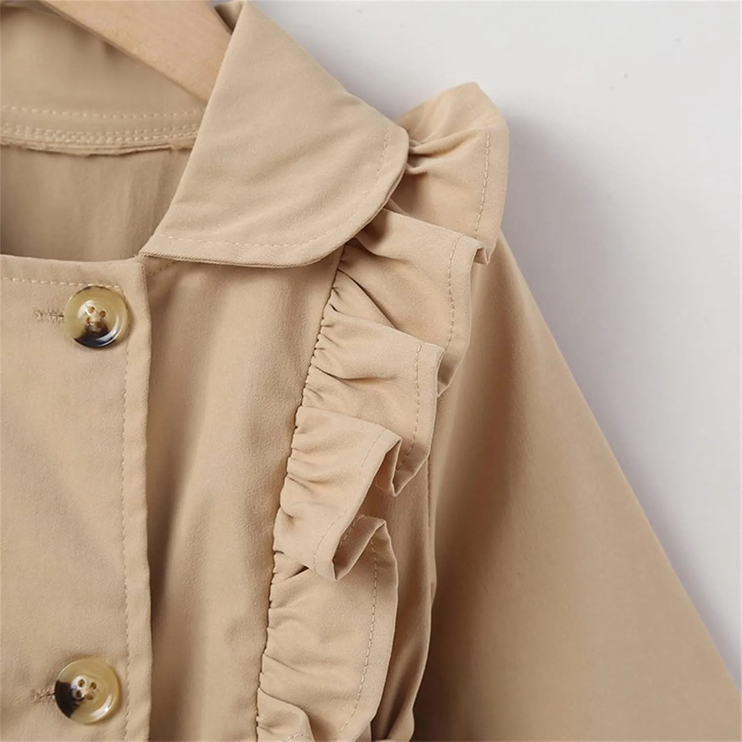 Kids Toddler Girls Ruffles Long Sleeve Trench Coat Double Breasted Lace Edge Outwear Girls Winter Jacket Baby Girl