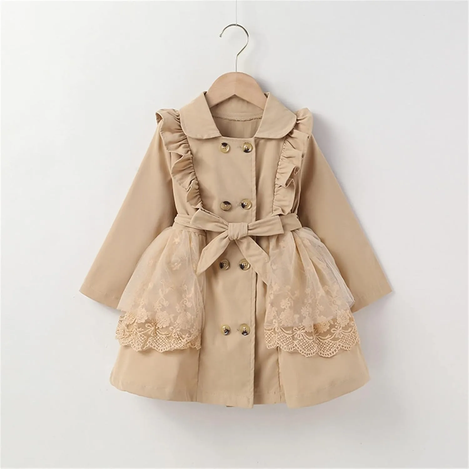 Kids Toddler Girls Ruffles Long Sleeve Trench Coat Double Breasted Lace Edge Outwear Girls Winter Jacket Baby Girl