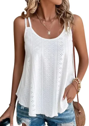 KKJ Womens Cute Tank Tops Eyelet Sleeveless Spaghetti Strap Scoop Neck Loose Casual 2025 Summer Beach Vacation Flowy Shirts