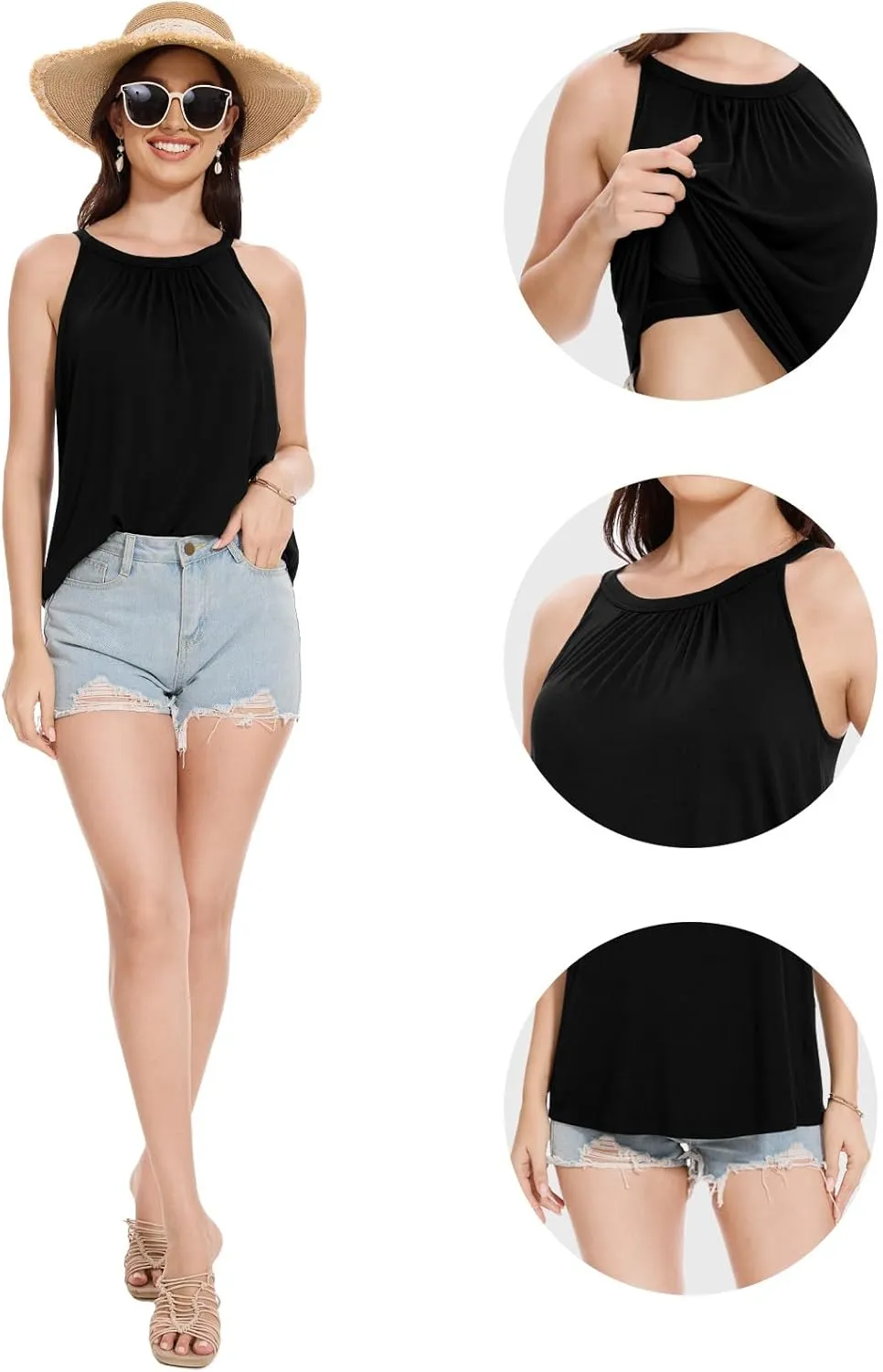Kniffi Womens Tank Tops with Built in Bra Halter Neck Flowy Sleeveless Tank Tops Loose Fitting Camisole S-XXXL