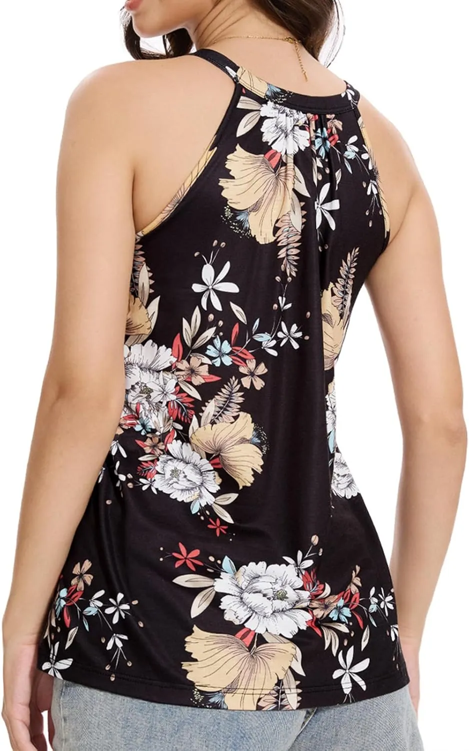 Kniffi Womens Tank Tops with Built in Bra Halter Neck Flowy Sleeveless Tank Tops Loose Fitting Camisole S-XXXL