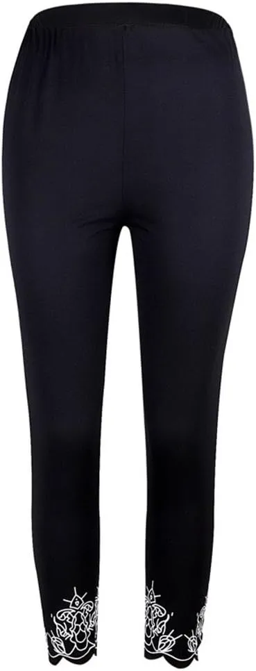Lace Leggings for Women Plus Size High Waisted Capri Cropped Leggings Stretch Lace Trim Soft Tights Yoga Pants