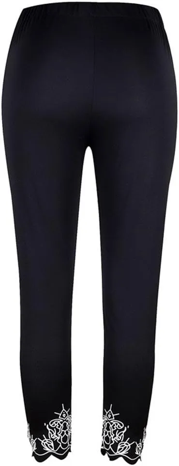 Lace Leggings for Women Plus Size High Waisted Capri Cropped Leggings Stretch Lace Trim Soft Tights Yoga Pants