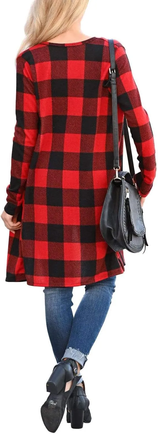 Lacozy Women's Open Front Long Cardigan Draped Snap Buffalo Plaid Shirt Kimono Cardigan Knit Sweater