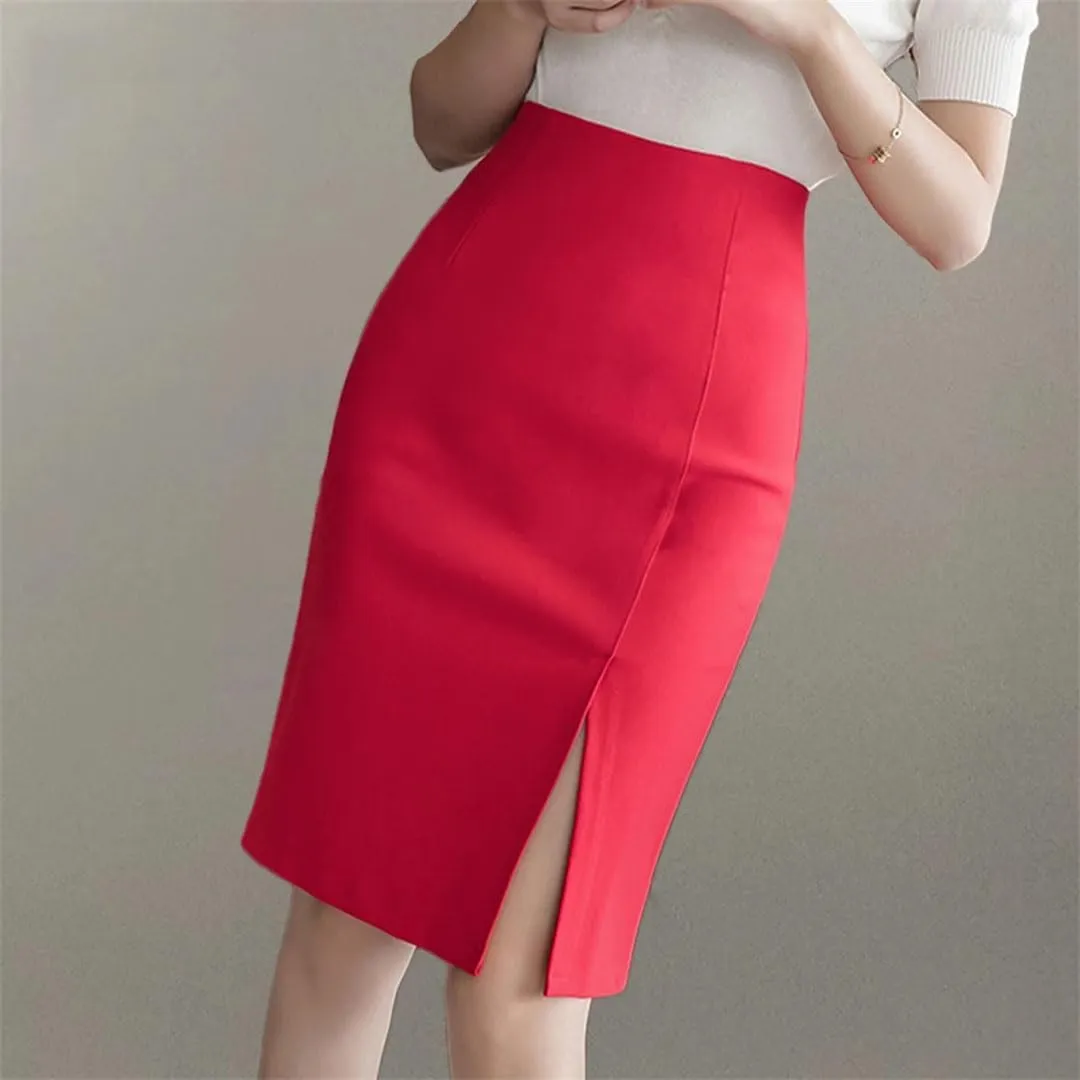 Ladies Simple Style Office Pencil Skirts Elegant All-Match High Waist Slim Women Skirts Female Classic Vintage Bottoms