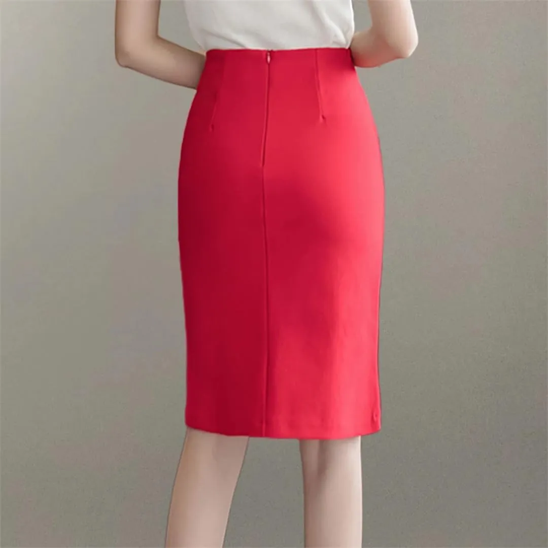 Ladies Simple Style Office Pencil Skirts Elegant All-Match High Waist Slim Women Skirts Female Classic Vintage Bottoms